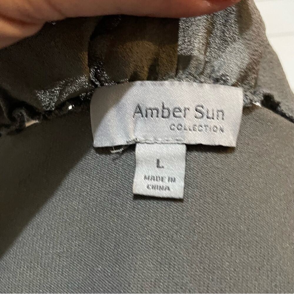 Amber Sun Silk Blend Knit Ruffle Cardigan Sweater Gray Women’s Size Large - Picture 2 of 10